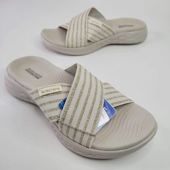 Skechers Shoes - Skechers Womens On The Go 600 - Glistening Slide Sandals 6 Medium Natural Gold